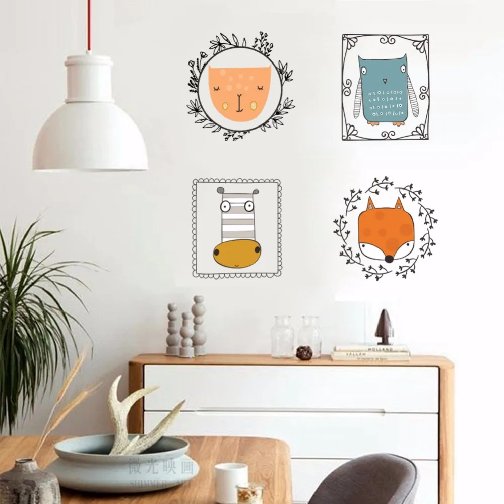 % 3d Cartoon animal owl fox wall stickers home decor for kids room living room Bathroom kitchen diy photo wall sticker murals