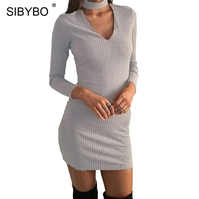 SIBYBO осеннее женское трикотажное платье 2019 с длинным рукавом сексуальное