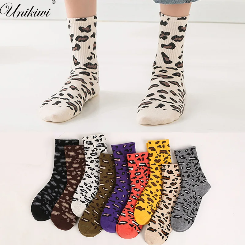 

UNIKIWI.9 Colors Chic Women's Cotton Leopard Socks.Casual Ladies Short Socks Retro Leopard Sox Piles Sock Female Hosiery Meias
