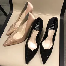 Женские туфли с острым носком, украшенные кристаллами; дизайнерские женские пикантные туфли; mujer; туфли-лодочки с острым носком; zapatos de mujer de moda; de vestir
