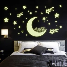 Noche Luminosa Pegatinas de Pared Creativo Brillante Luna Estrellas Patrón Casa Vinilo Adhesivos Decorativos para la Habitación Del Bebé Decoración Del Hogar