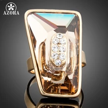 Chapado En Oro de Big Brown Rectangula AZORA Stellux de Cristal Austriaco Anillo de medida Adaptable TR0026