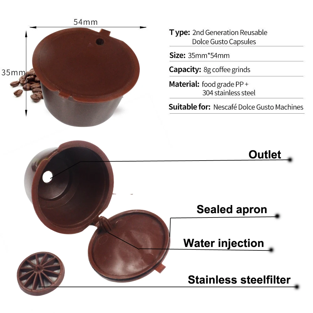 2 шт многоразовые пустые кофейные капсулы, пластиковые 50 раз Многоразовые корзины Dulce Gustos, эспрессо Nescafe, фильтрующие капсулы