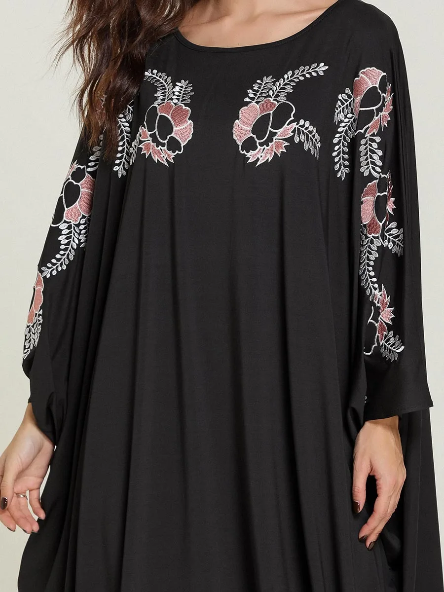 Этническая вышивка рукав "летучая мышь" мусульманское платье повседневное Рамадан Дубай марокканские халаты Женская мода исламский абайя VKDR1672
