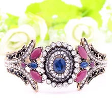 Exclusivo Turco Mujeres Flor Brazalete de La Pulsera Rhinestone de la Resina Brazalete de Joyería de Oro Antiguo Plateado Paisley Patrón de La Joyería Nupcial