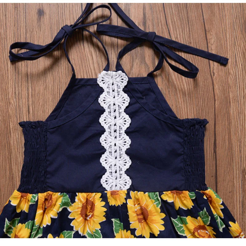 Girls Baby Summer Sunflower Lace Dress Vestidos Beach Style Floral Children Princess Dress Backless Girls Casual Sundress (5)