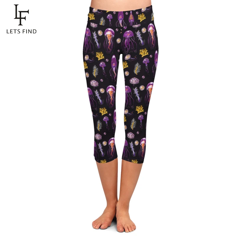 Summer Fashion Milk Silk Women Capri Leggings Jellyfish Pattern Digital Print Pants High Waist Plus Size Casual Black Leggings Summer Fashion Milk Silk Women Capri Leggings Jellyfish Pattern Digital Print Pants High Waist Plus Size Casual Black Leggings