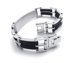 21.6 cm Moda popular contratado negro encanto pulsera de acero inoxidable hombres mujeres guapos pulsera accesorios 075701