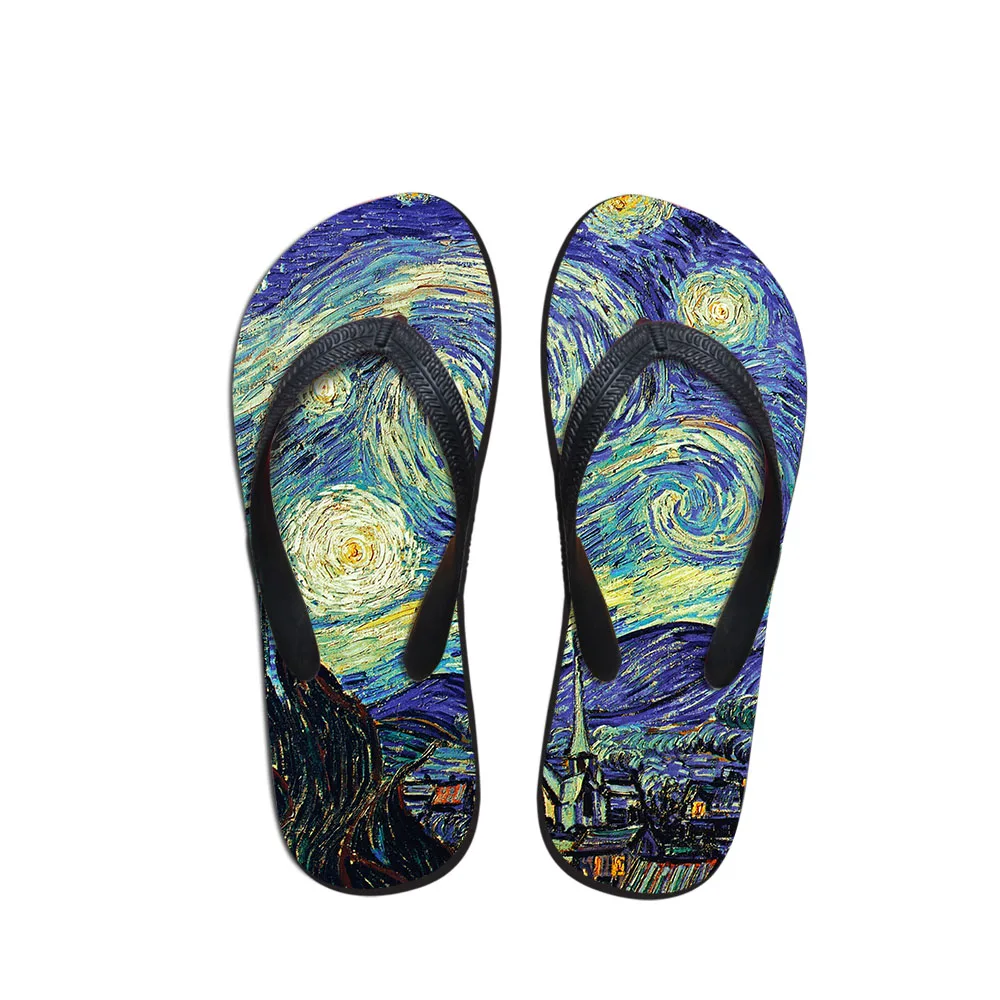 

Fashion Summer Beach Flip Flops Men Slippers Sandals Painting Art Printing boy Flats Shoes Vincent van Gogh Artist Master piece
