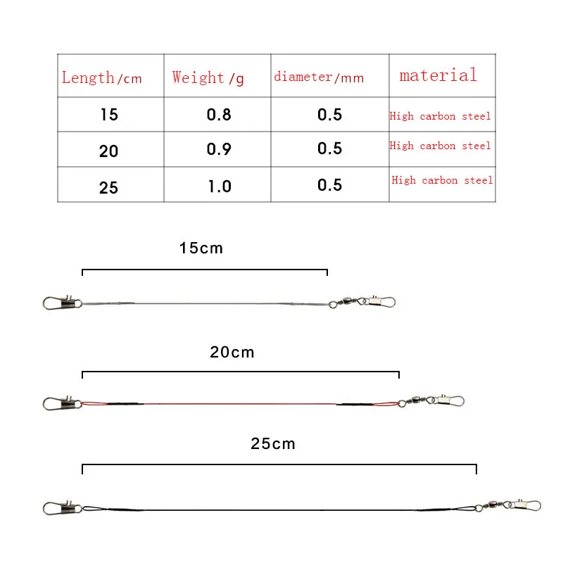 20 шт./лот рыболовная стальная проволока лидер с поворотной леской красный/серебристый/черный рыболовный аксессуар