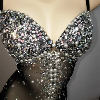 

new Glisten Fashion Crystals Stage Leotard Dance Outfit Stones Bodysuit Stage Performance Party luxurious Shining costume