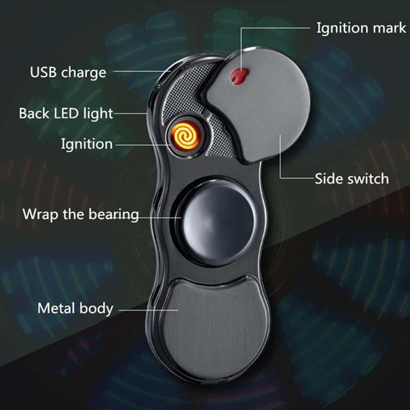 Ручной Спиннер электрическая зажигалка с подключением к USB 7 светодиодный полоски Спиннер Плазменные дуговые зажигалки металлические ветрозащитные вольфрамовые турбо импульсные зажигалки