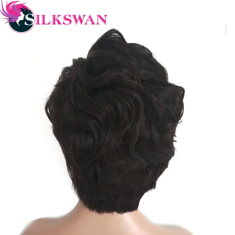 Silkswan натуральные волнистые короткие Pixie Cut парики бразильские человеческие волосы remy индивидуальные парики шнурка для черных женщин 2 шт./партия