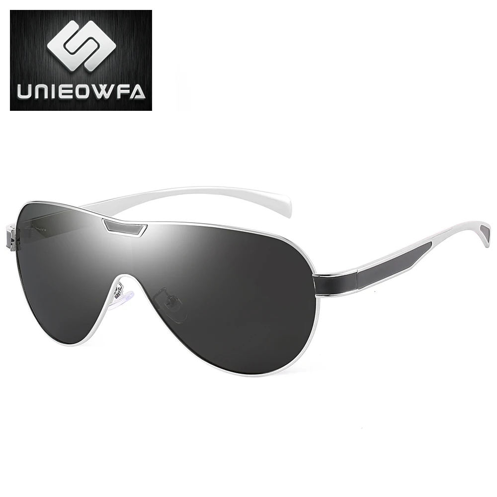 UNIEOWFA, мужские очки, HD, поляризационные, большие солнцезащитные очки для мужчин, люксовый бренд, негабаритный размер, обёрточная бумага, сиамские солнцезащитные очки для мужчин, Полароид, UV400 - Цвет линз: C1B