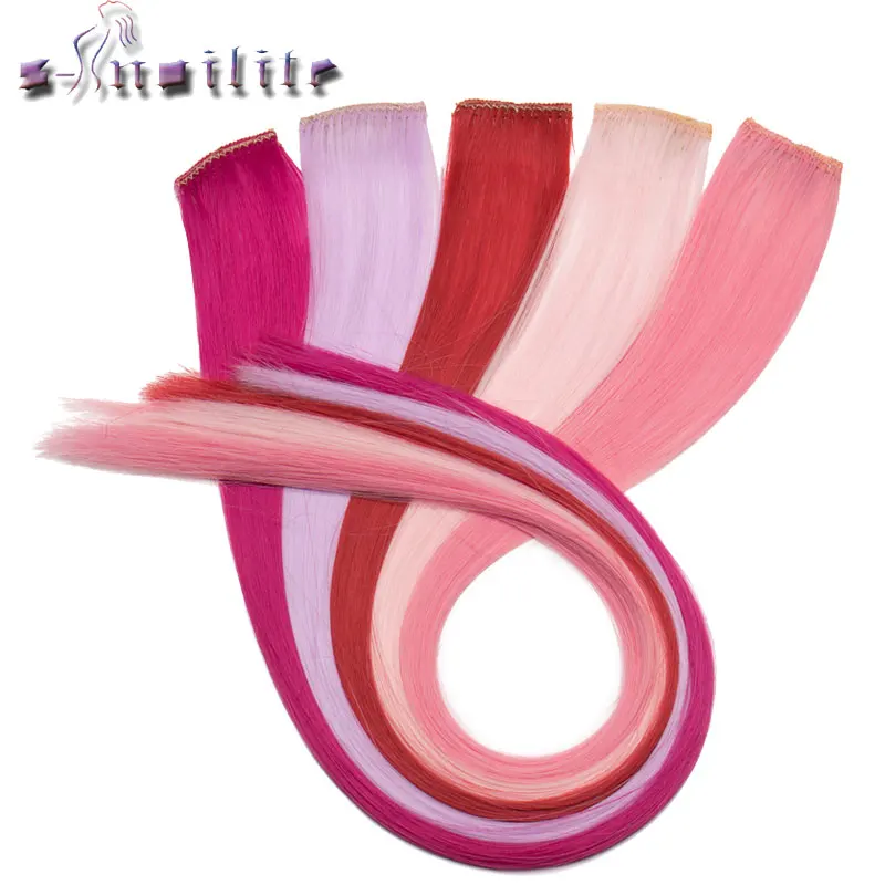 

S-noilite 56CM Rainbow Colors Clip in One Piece Hair Extensions Straight Long Synthetic For Women Hair Piece Blue Pink Purple
