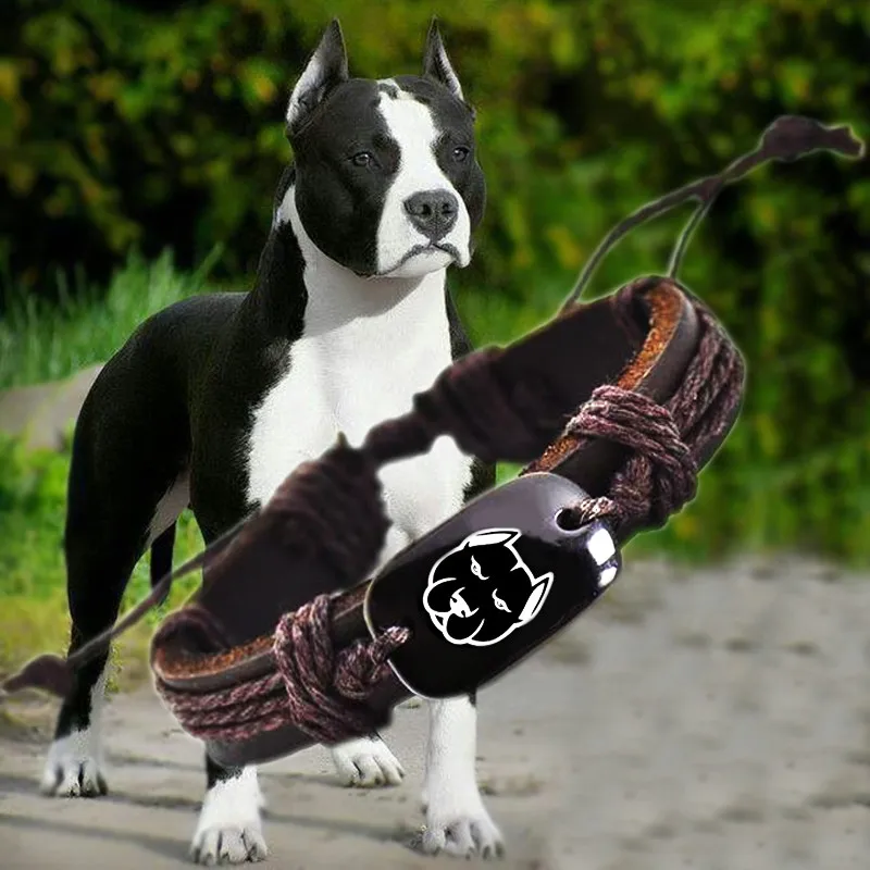

Pitbull Animal Backer Woven Rope Leather Unisex Bracelet Yak Bone Carved,Fashion bracelet For Women drop shipping
