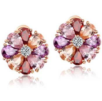 

Simplicity Multicolor Garnet Morganite Crystal Zircon Rose Ear Jewelry Stud Earring M01-ER0171