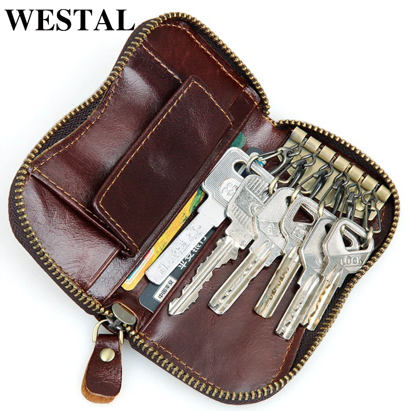 WESTAL Piano дизайн ключница держатели 6 брелоков из натуральной кожи для мужчин ключи сумка кошелек портмоне для мужчин брелок держатель для карт