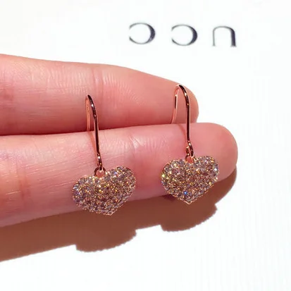 

New Korean Silver Needle Hanging Earrings For Women Earrings Exquisite Rhinestone Heart Dangle Earrings Fashion jewelry Female