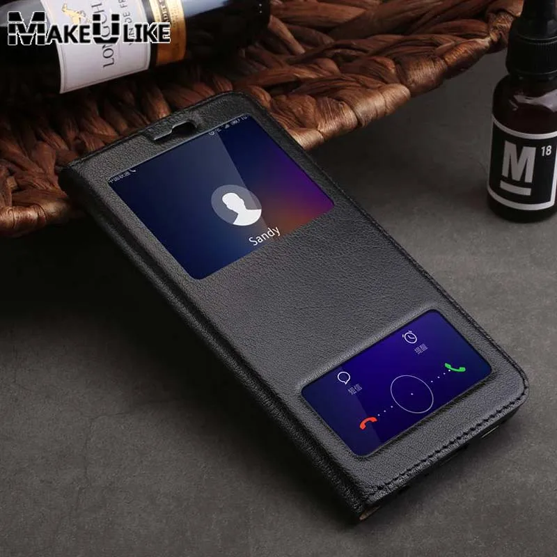 

MAKEULIKE For Huawei Honor 9 Lite Genuine Leather Case Magnetic Protective Cover Window View For Huawei Honor 9Lite Flip Case
