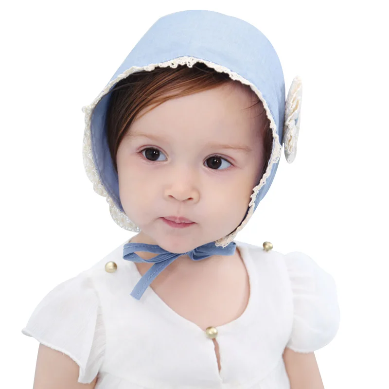 Flower Lace Baby Girls Hat Korea Princess Bucket Hat Cute Cotton Baby Beanie For Girls Blue Toddler Girls Sun Hat Caps Autumn (5)