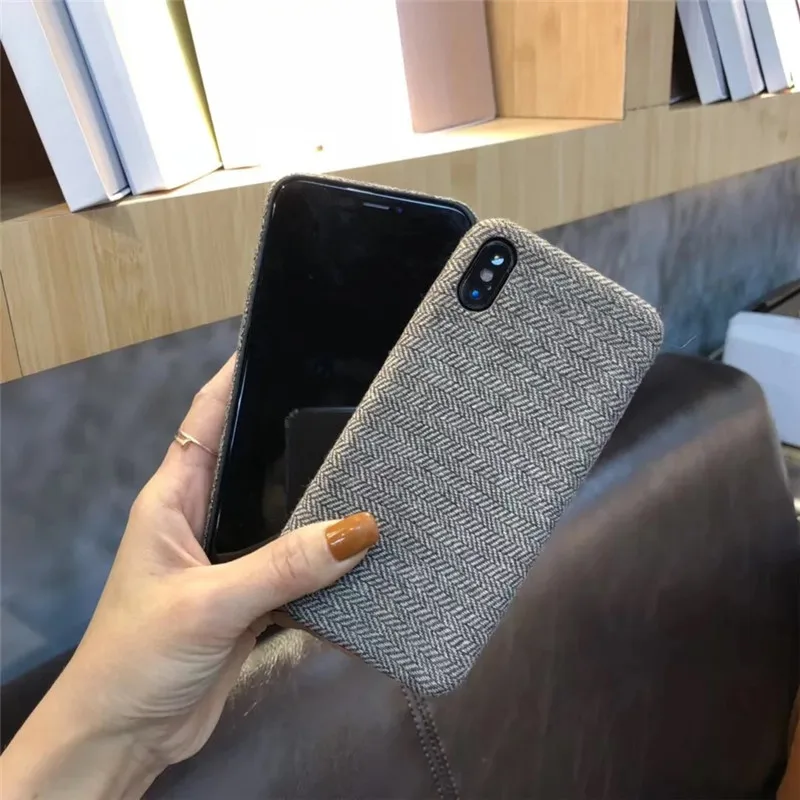 Solid Color Phone Case for iPhone XS MAX Case for iPhone X XR 6 6S 7 8Plus Case Plastic Retro Cloth Fabric Bussiness Soft Cover 01
