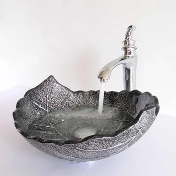 

Europe Vintage Style glass Sinks Counter Top Wash Basin Bathroom Sink glass bowl wash basin