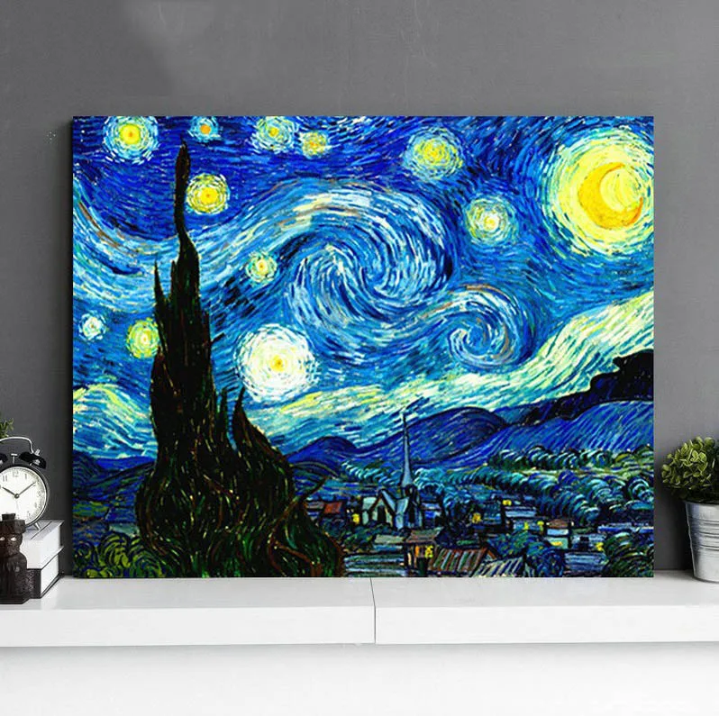 

Kuke DIY 5D Diamond Embroidery Van Gogh Starry Night Cross Stitch Kits Abstract Oil Painting Resin Hobby Craft Home Decoration