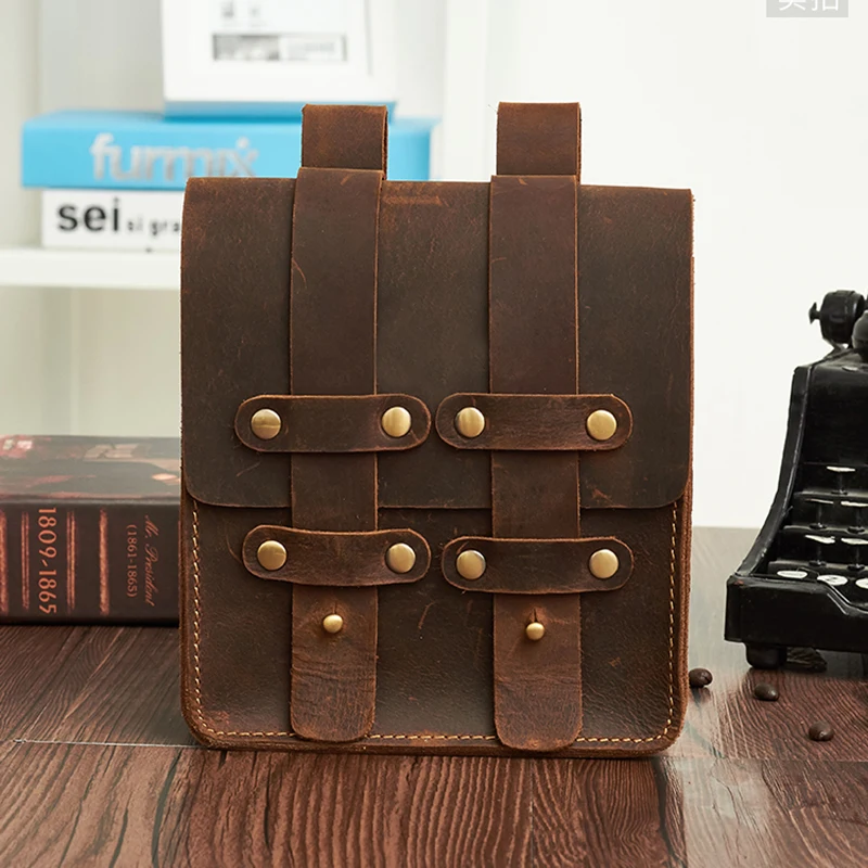 

Crazy Horse Cowhide Men Hip Bum Belt Fanny Pack Cell Phone Cigarette Key Case Purse Pouch Genuine Leather Rivet Hook Waist Bags