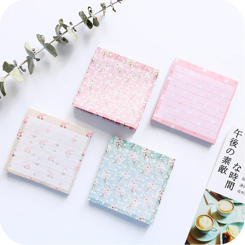 

80Pages/set Kawaii Small Fresh Floral Stripe Memo Pads Diy Sticky Notes Diary Post Guestbook Stickers Stationery Office School