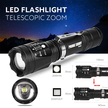 

PROBE SHINY X800 Zoomable XML T6 LED Tactical Flashlight+18650 Battery+Charger+Case UK Plug Dropshipping #1101