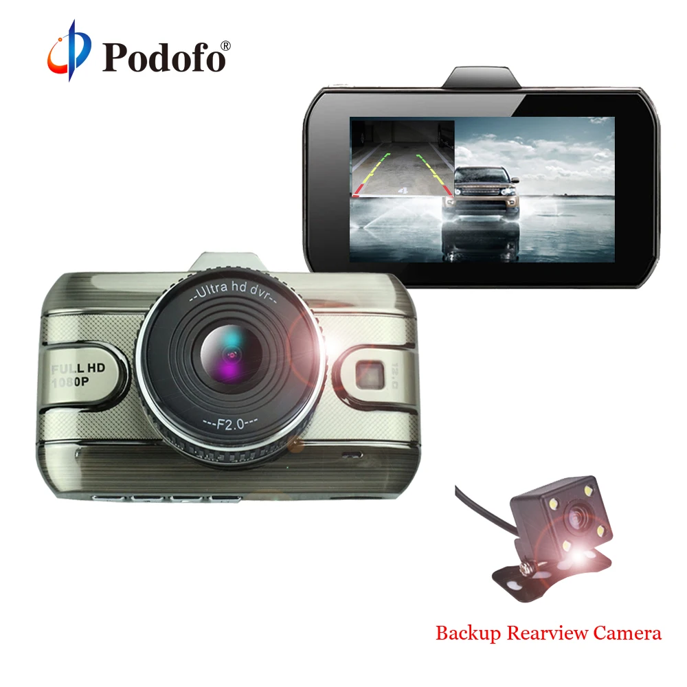 Podofo Original 2017 Car DVR Full HD 1080P 3 inch Dual Lens Video Recorder Car font