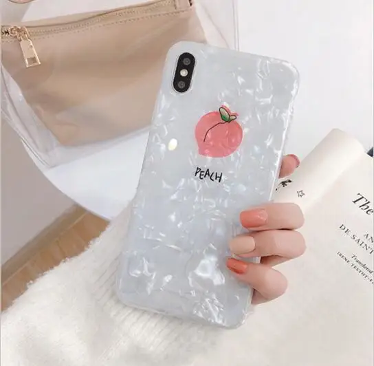 

Korea Fruit Peach Glitter Case for Iphone Xs Max Xr Clear Shell Tpu Case for Iphone 6s 7 8plus X Shiny Cute Back Cover Capa