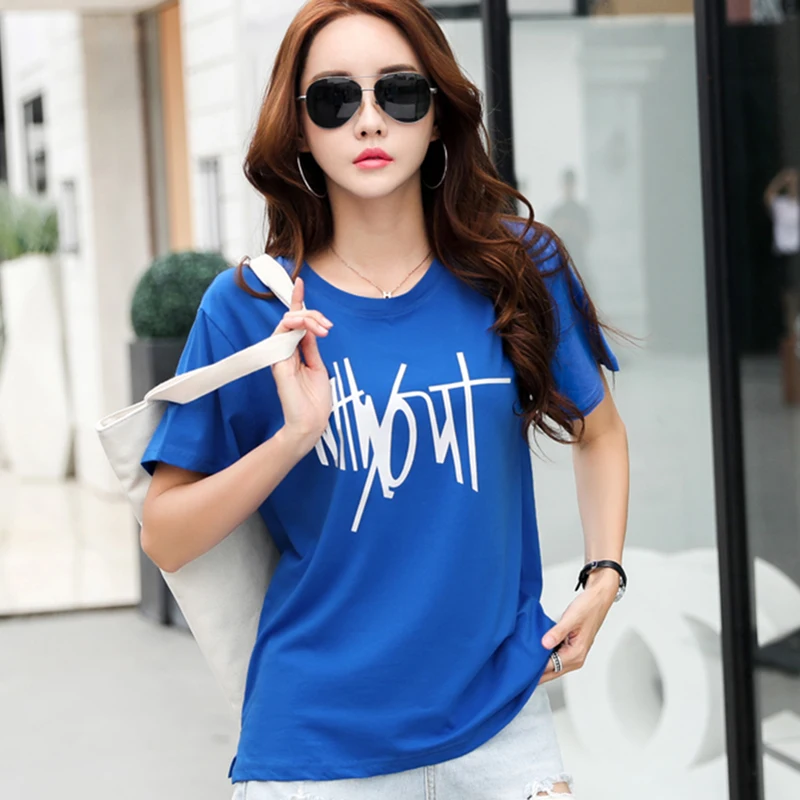 

Women Casual Tshirt Summer T Shirt Short Sleeve Cotton 2018 Fashion Letter Tees Shirt Top Women Clothing Black White Blue Green