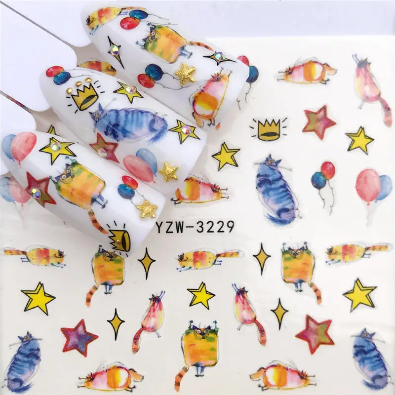 

YWK 1 PC 2019 New Arrivial Nail Sticker Water Decals Cartoon Fox/star/balloon Transfer Nail Art Decoration