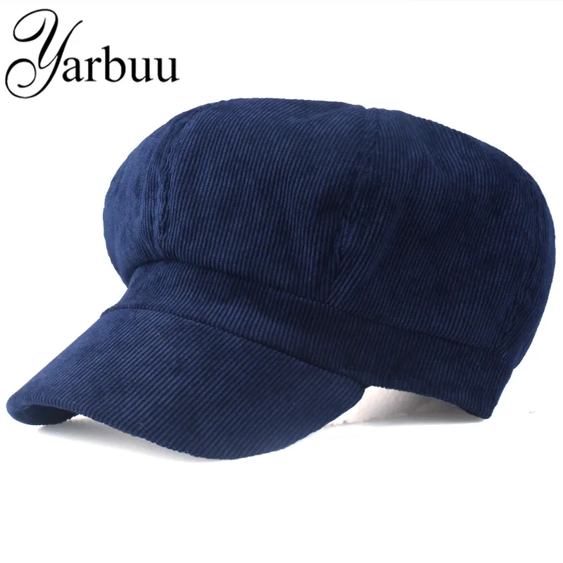 

[YARBUU]Artist corduroy Women Octagonal Hats for women cap High Quality Fashion Berets solid colors casual lady caps Female hats