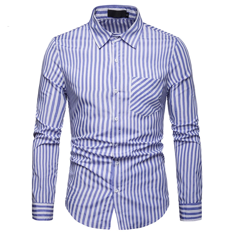 2019 Fashion Long Sleeve Shirts Men's Slim Design Formal Casual Male Dress Shirts Eu S-2XL Striped Cotton Shirts For Mens