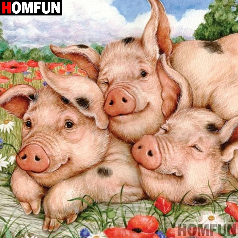 Алмазная живопись HOMFUN Свинка алмазная вышивка 5D сделай сам с полными