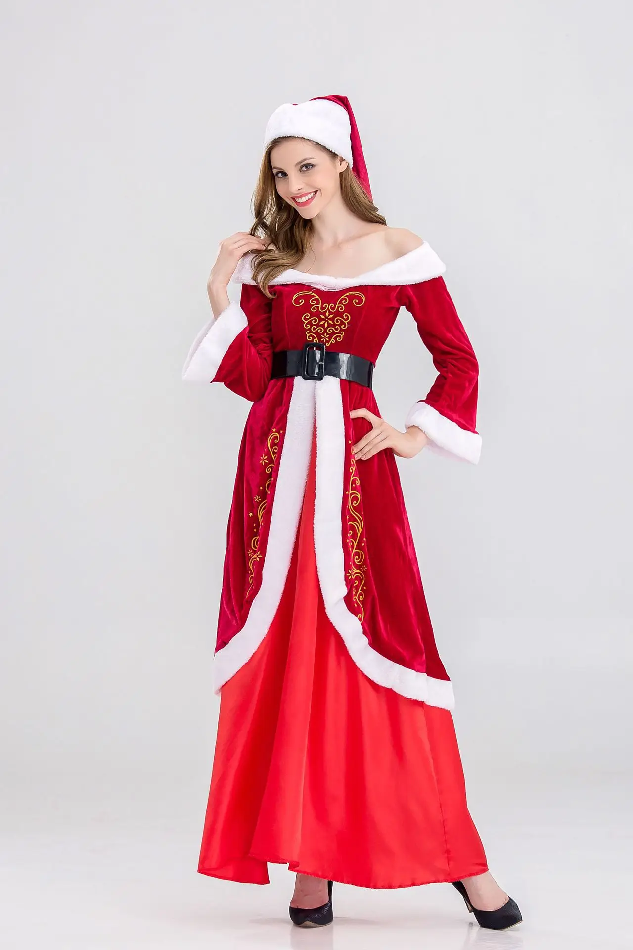 Рождественские костюмы, винтажные платья для корта, костюм Санта Клауса для взрослых, женские рождественские платья, красная сценическая шляпа для костюмов с поясом