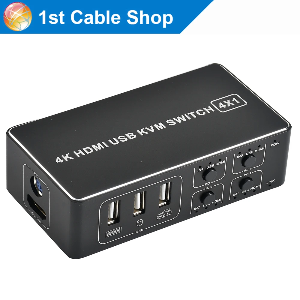 

4 port 4K HDMI KVM Switch splitter box USB HDMI 1.4 KVM Switcher selector control up to 4 monitors for mac os. windows 10