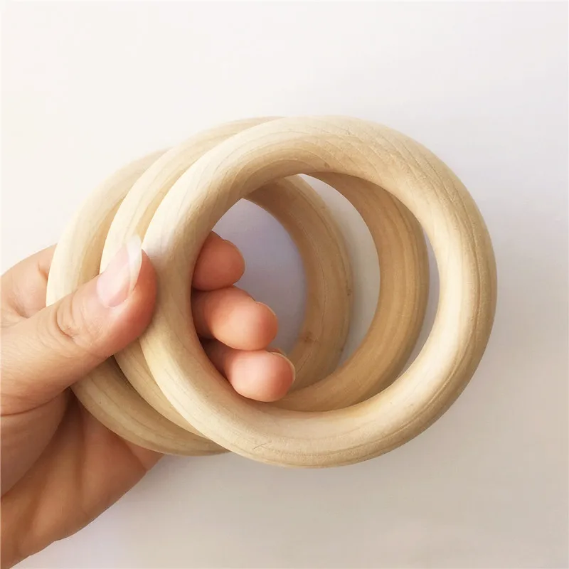 Chenkai 10 pièces 10cm 4 ''Nature bois anneau de dentition bricolage en bois infantile anneau de dentition bébé sucette mâcher bijoux jouet 100mm 4 pouces (lot de 10)