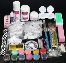 Pro Acrylic Nail Art Tips Decorations Glue File Powder Liquid Glitter Brush Pen Tweezer primer Tool Manicure set crystal