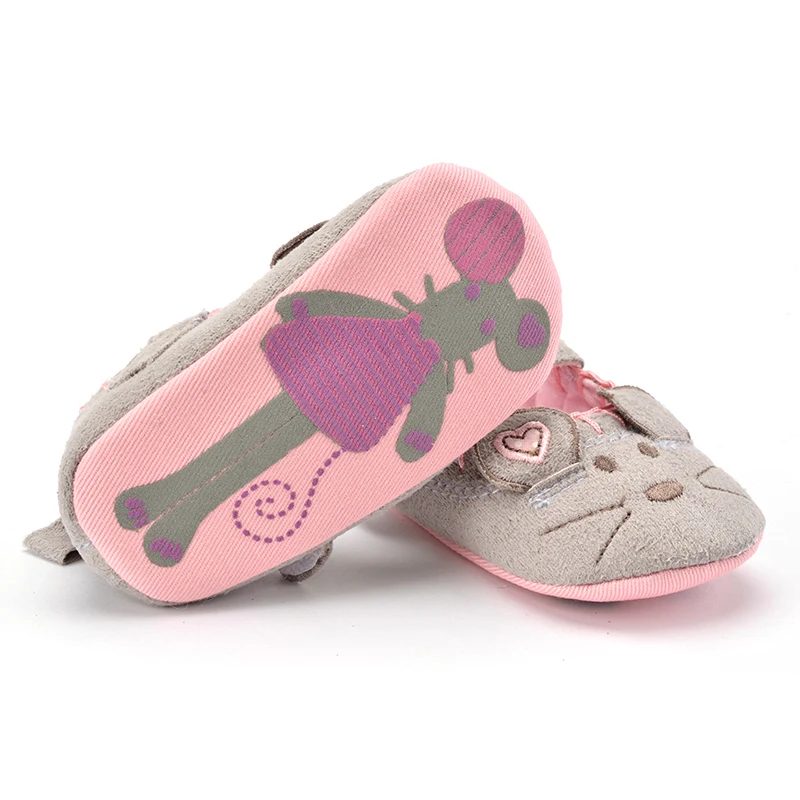 

Cute Baby Girls First walkers Cotton Grey Cartoon Mouse Soft with Pattern Shading Soft Sole Baby Toddler Prewalkers Shoe 3 sizes