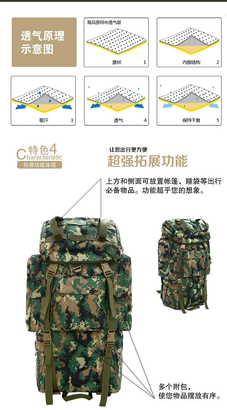 Армейский уличный водонепроницаемый рюкзак 65л. Вместительная сумка для мужчин и женщин, тактический рюкзак спецназа