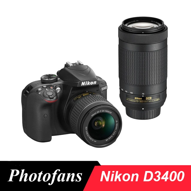 Nikon D3400 DSLR камера с AF-P 18-55 мм и AF-P 70-300 мм VR объективы(Совершенно