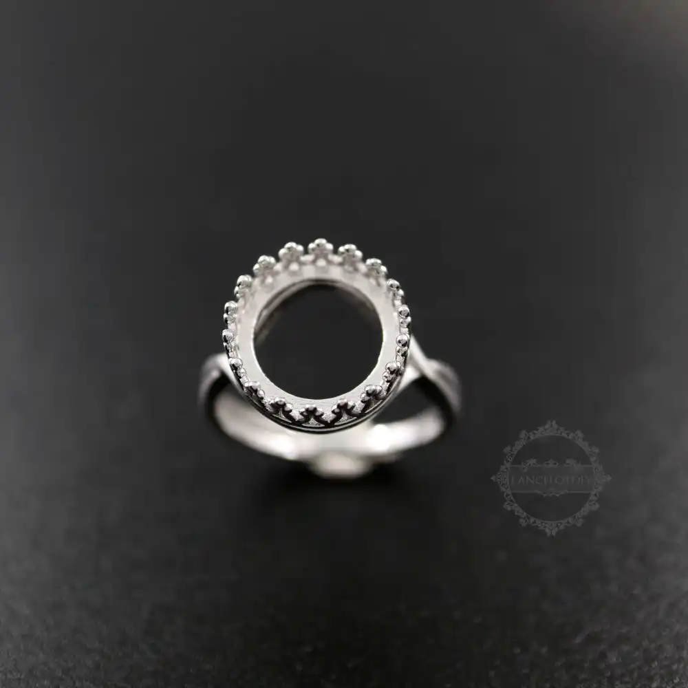 Adjustable sterling silver ring blank round tray 12 mm