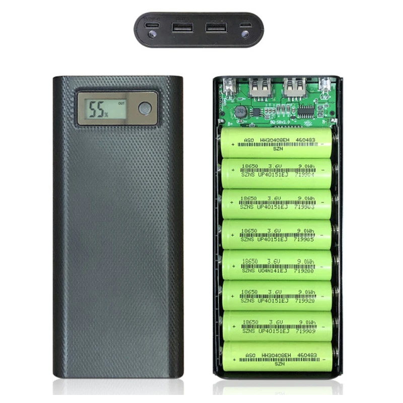 

18650 Lithium Battery Box Charging Package 8 Sections 8 Segments Weld-Free Type-c Charging Port USB-C Digital Display Screen