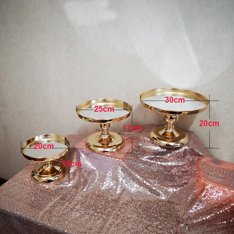 3 шт./компл. позолоченный зеркальный торт стенд круглый хромированный металлический Свадебный дисплей с пьедесталом
