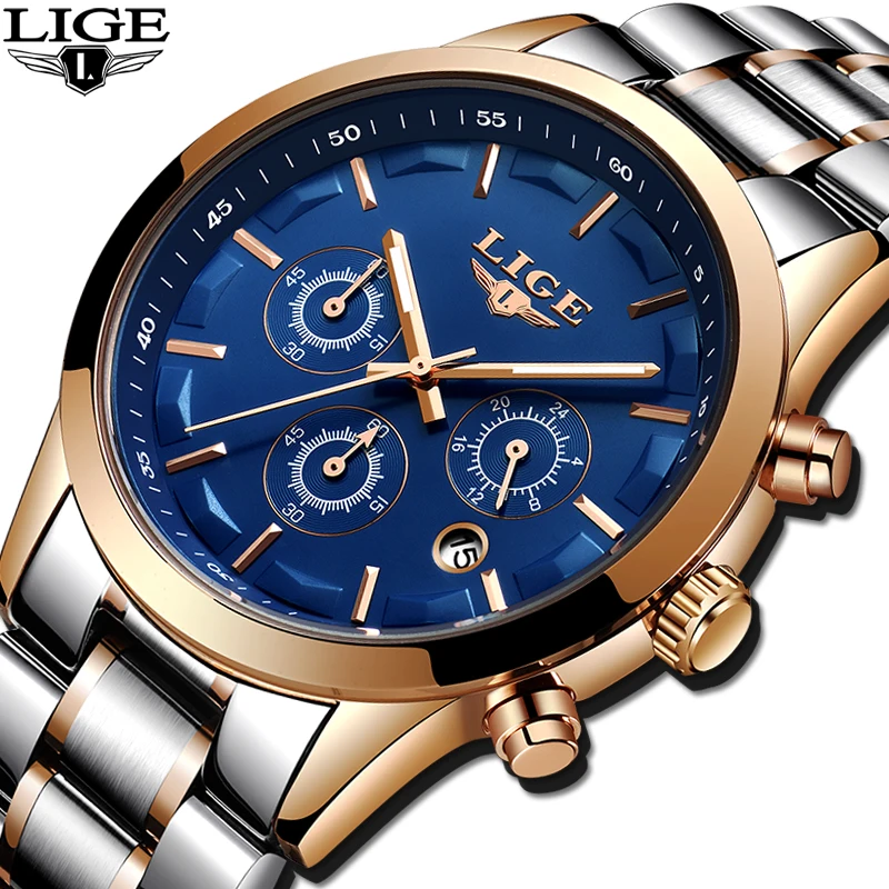

LIGE men's watches luxury brand full steel casual quartz watch men sport military waterproof Wristwatch clock Relogio Masculino