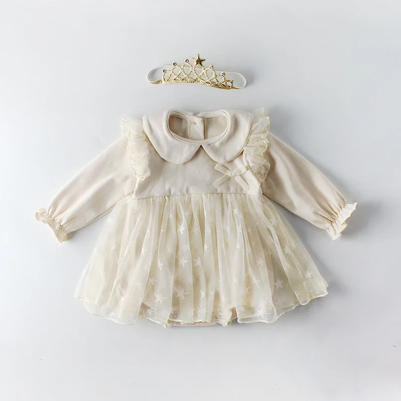 

Baby Girls Kids Romper Tutu Romper Star Pattern Mesh Dress+Crown Headband Princess Birthday Clothing Infant Jumpsuit Outfits